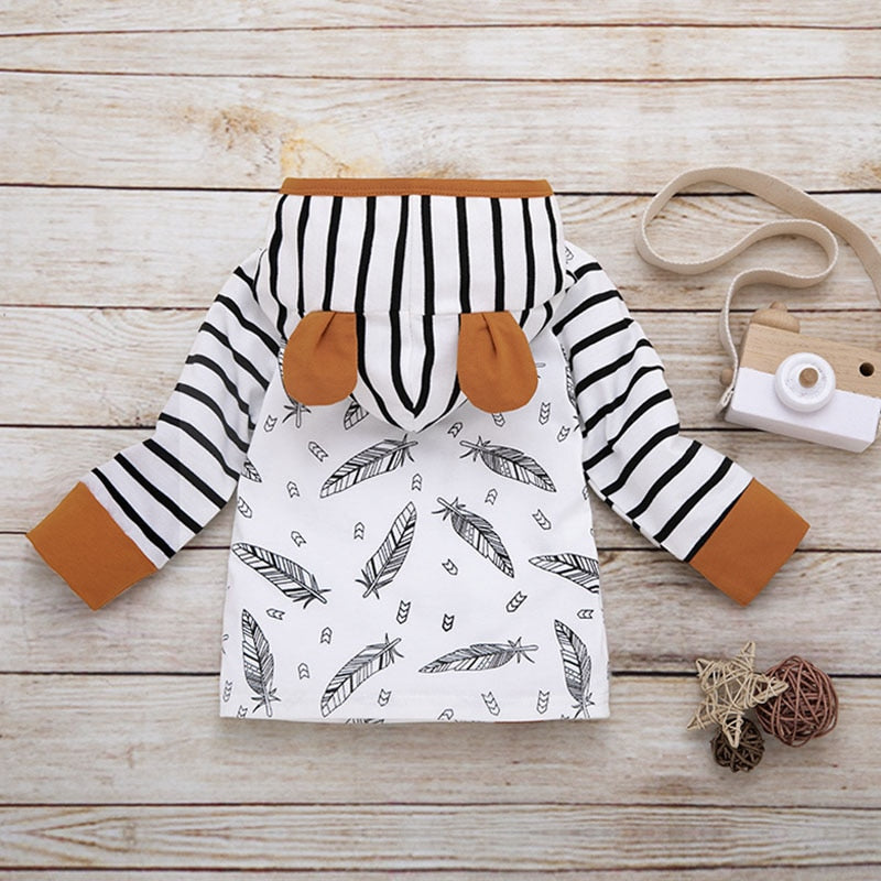 New Spring Autumn Casual Baby Striped Printing Long Sleeve Hoodie And Trousers Kid Two-piece Outfit Cute Set