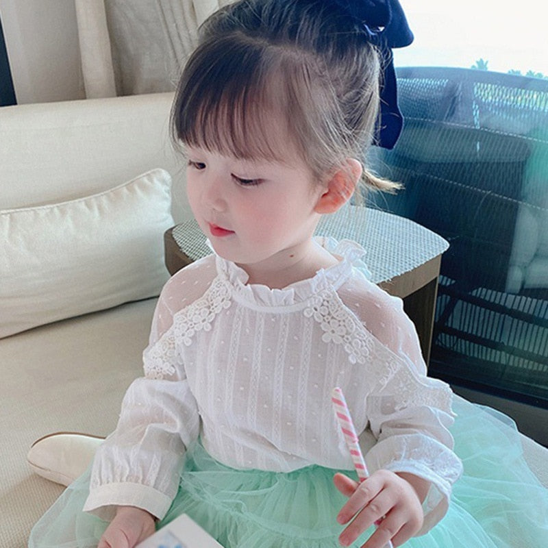 Girls' Korean Sweet Lace Shirt Pure White