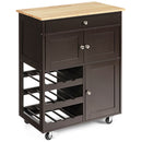 Rolling Kitchen Island Serving Cart Storage Cabinet w/ Wine Rack HW67062