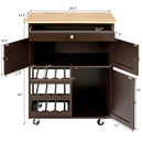 Rolling Kitchen Island Serving Cart Storage Cabinet w/ Wine Rack HW67062
