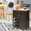 Rolling Kitchen Island Serving Cart Storage Cabinet w/ Wine Rack HW67062