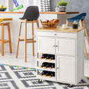 Rolling Kitchen Island Serving Cart Storage Cabinet w/ Wine Rack HW67062