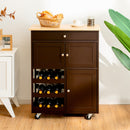 Rolling Kitchen Island Serving Cart Storage Cabinet w/ Wine Rack HW67062