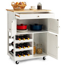 Rolling Kitchen Island Serving Cart Storage Cabinet w/ Wine Rack HW67062