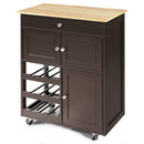 Rolling Kitchen Island Serving Cart Storage Cabinet w/ Wine Rack HW67062