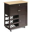 Rolling Kitchen Island Serving Cart Storage Cabinet w/ Wine Rack HW67062