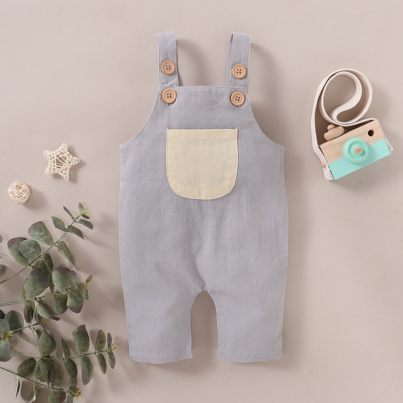 Baby Girls Boys Cloth Elastic Suspenders Pants Infant Cotton Overall Trousers Children Solid Color