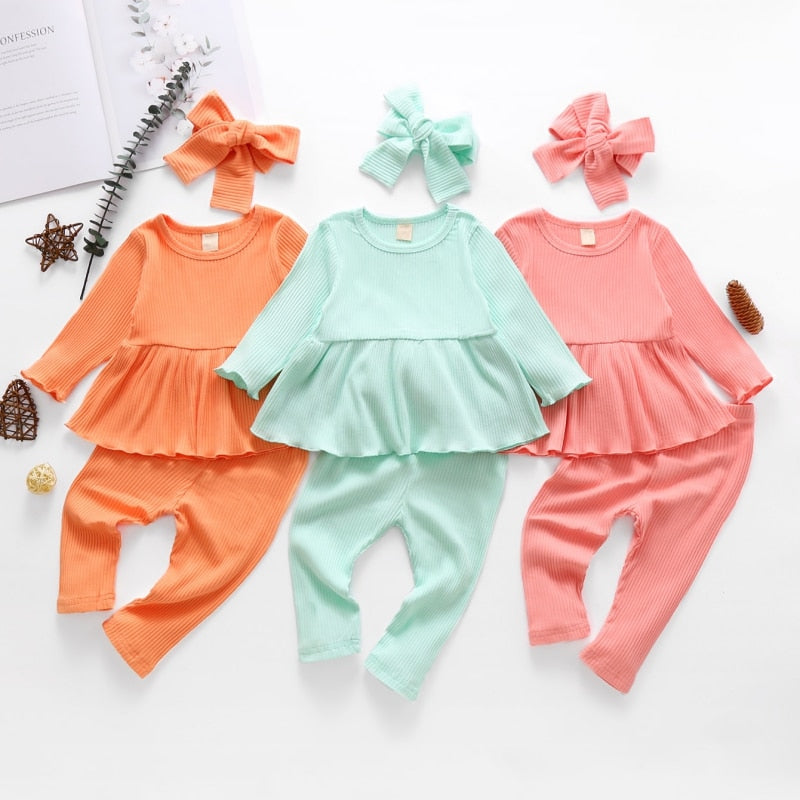Autumn Baby Clothes Girls Solid Color Knitted Pit Strip Suit Baby Solid Color Suit New Arrival