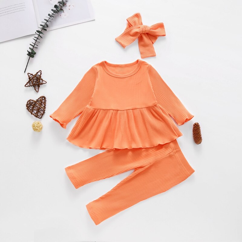 Autumn Baby Clothes Girls Solid Color Knitted Pit Strip Suit Baby Solid Color Suit New Arrival