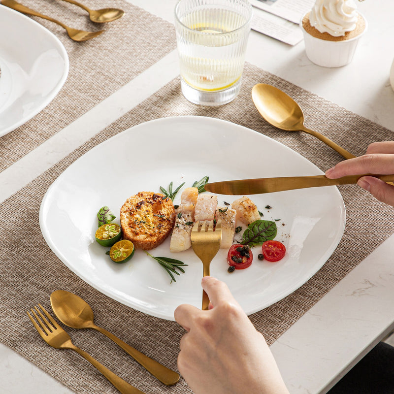 6/12-Piece Unbreakable Durable Opal Glass Dinner Plate Set Vegetables Pasta Elegant Plate Set