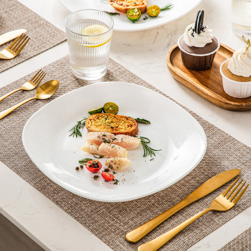 6/12-Piece Unbreakable Durable Opal Glass Dinner Plate Set Vegetables Pasta Elegant Plate Set