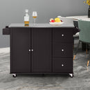 Kitchen Island 2-Door Storage Cabinet Stainless Steel Top w/Drawers & Spice Rack HW64505