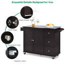Kitchen Island 2-Door Storage Cabinet Stainless Steel Top w/Drawers & Spice Rack HW64505