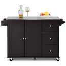 Kitchen Island 2-Door Storage Cabinet Stainless Steel Top w/Drawers & Spice Rack HW64505