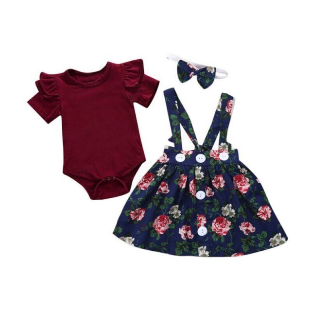 Baby Girls Clothing Set Ruffle Short Sleeve Bodysuits Bib Flower Skirts Headband  Princess