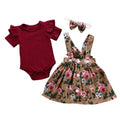 Baby Girls Clothing Set Ruffle Short Sleeve Bodysuits Bib Flower Skirts Headband  Princess