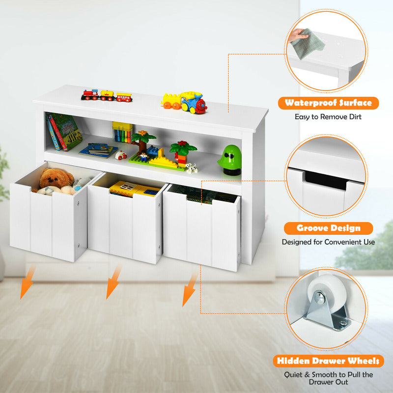 Petsjoy Kid Toy Storage Cabinet 3 Drawer Chest w/Wheels Large Storage Cube Shelf HW67310WH