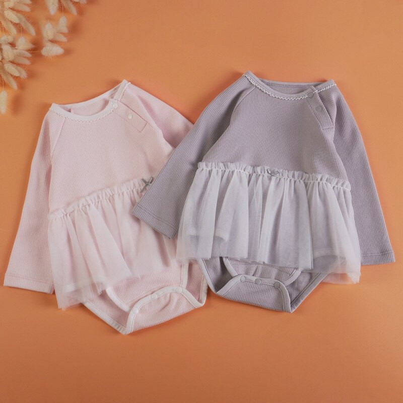 Autumn Newborn Baby Girl Clothes Baby Girl's Long Sleeve Bodysuit Halter  Mesh Skirt Creeper