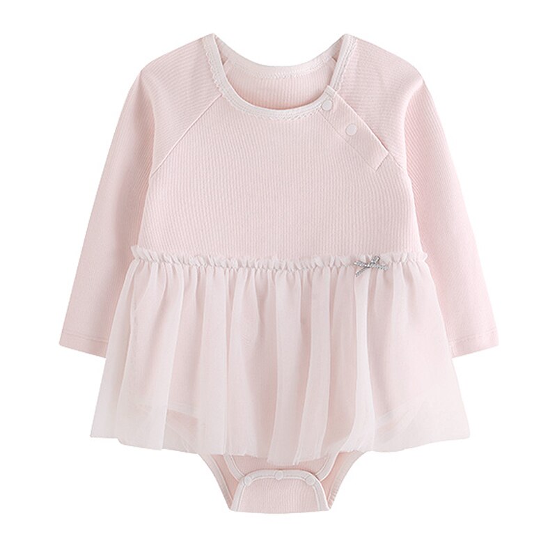 Autumn Newborn Baby Girl Clothes Baby Girl's Long Sleeve Bodysuit Halter  Mesh Skirt Creeper