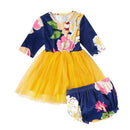 Autumn Mom Daughter Long-Sleeved Print Floral Dress Baby Romper Family Matching Clothes