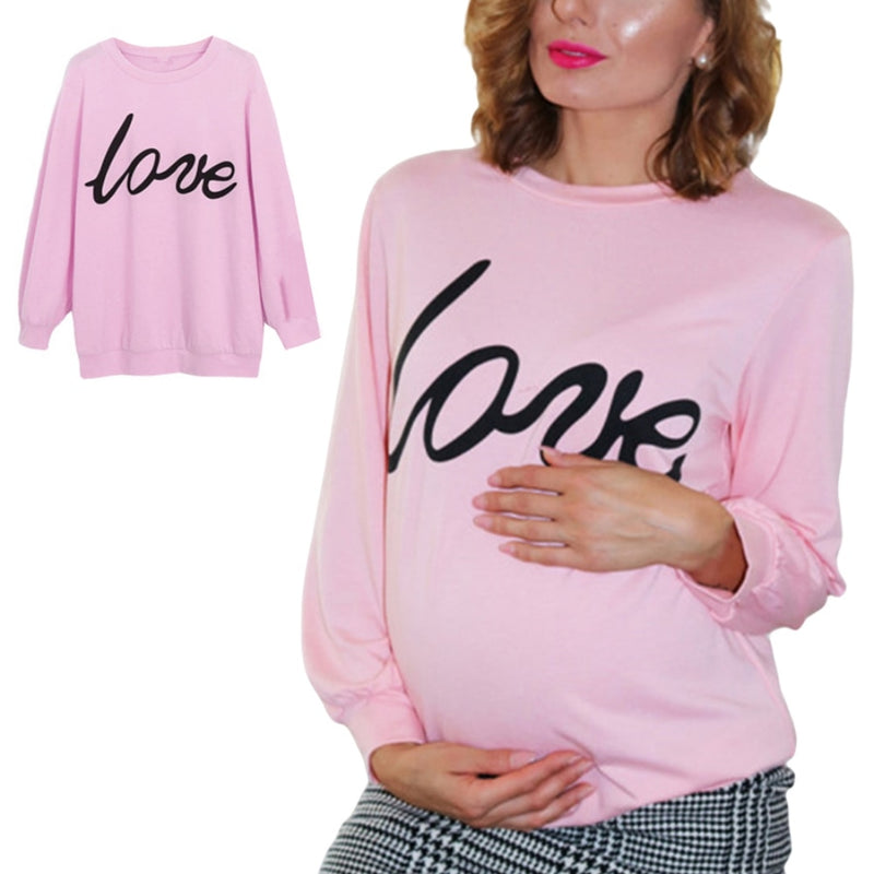Autumn Mothers Daughter Sweatshirt Maternity Ladies Pink Love Print Parent-child