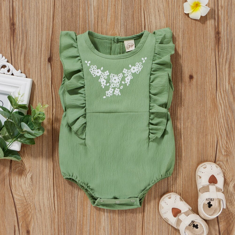 Spring Autumn Clothes Baby Girl Print Sleeveless One-piece Romper Green