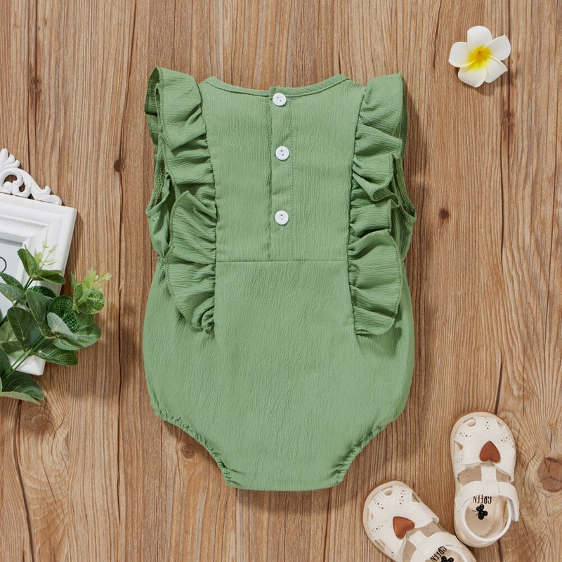 Spring Autumn Clothes Baby Girl Print Sleeveless One-piece Romper Green