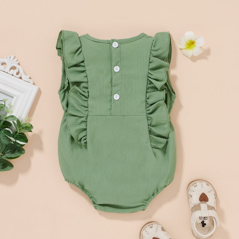 Spring Autumn Clothes Baby Girl Print Sleeveless One-piece Romper Green