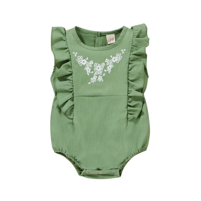 Spring Autumn Clothes Baby Girl Print Sleeveless One-piece Romper Green