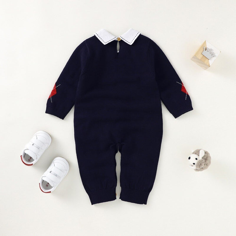 Newborn Baby Girl Boy Turn-down Collar Rompers Solid Knitted Clothes