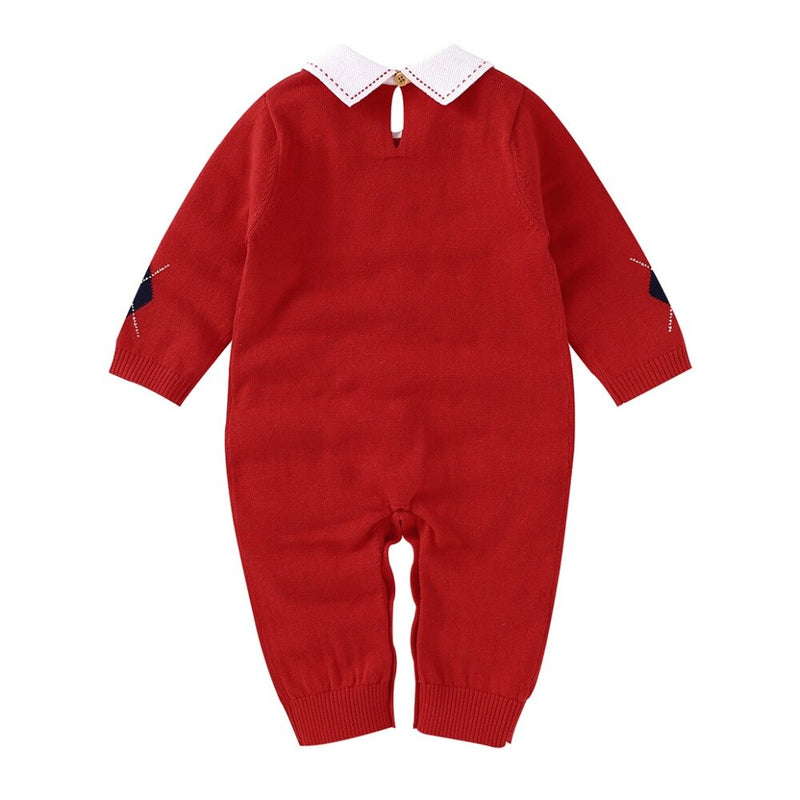 Newborn Baby Girl Boy Turn-down Collar Rompers Solid Knitted Clothes