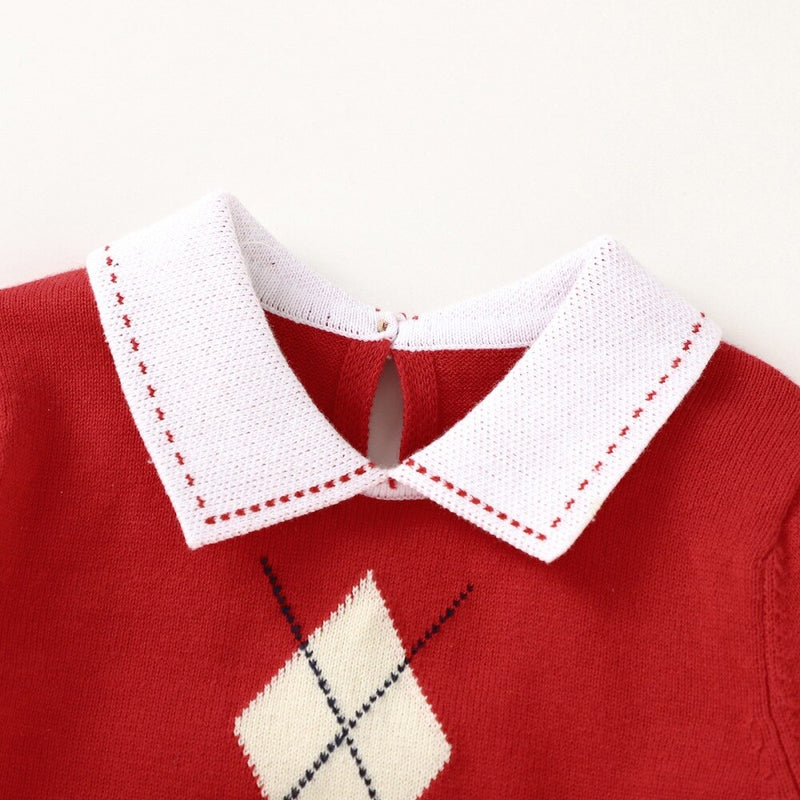 Newborn Baby Girl Boy Turn-down Collar Rompers Solid Knitted Clothes