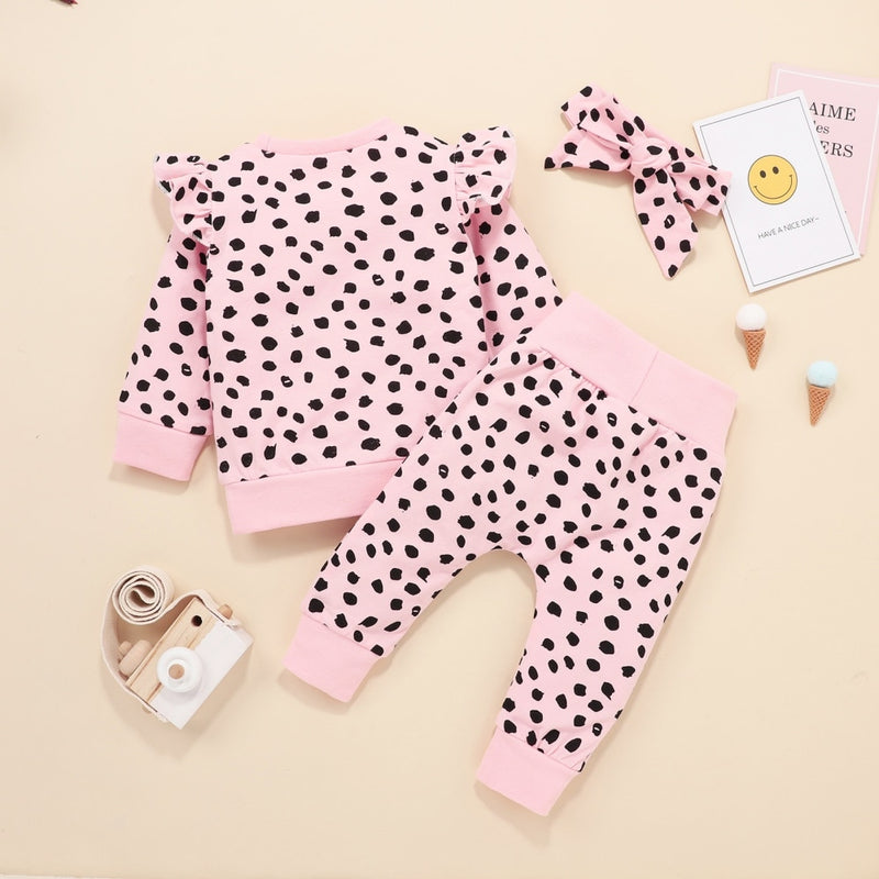 Spring Autumn Clothes Girl Set Leopard Top Jacket Trousers Hair Decoration Three Sets