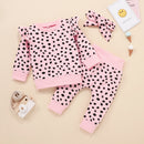 Spring Autumn Clothes Girl Set Leopard Top Jacket Trousers Hair Decoration Three Sets