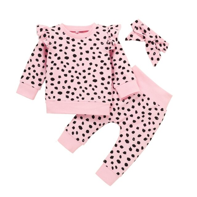 Spring Autumn Clothes Girl Set Leopard Top Jacket Trousers Hair Decoration Three Sets