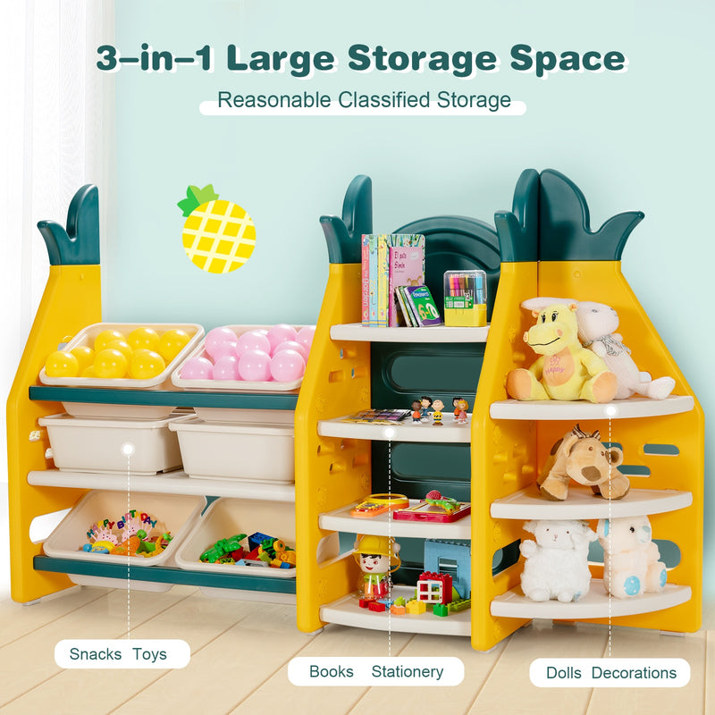 3-in-1 Kids Toy Storage Organizer Bookshelf Corner Rack w/ Plastic Bins TP10004
