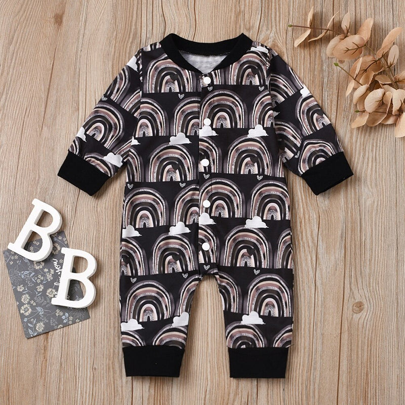 One Piece Spring Autumn Outfits Infant Newborn Baby Girls Boys Rainbow Romper Long Sleeve