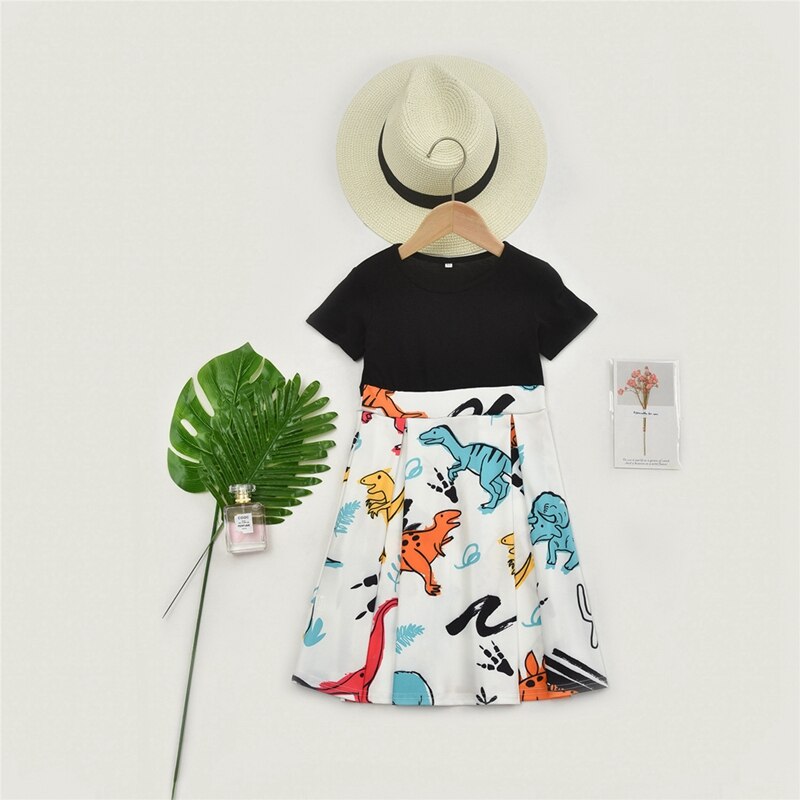 SummerMom Girls and Little Baby Short Sleeve Dinosaur Prints Dress Family Matching Dresses