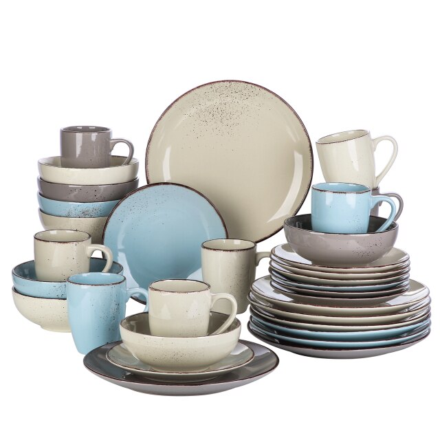 32-Piece Vintage Look Dinner Set Stoneware Ceramic Tableware Set