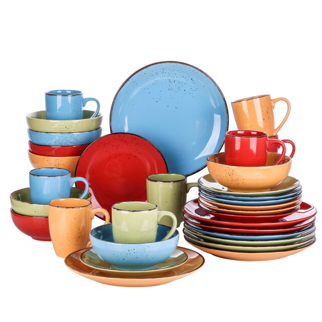 32-Piece Vintage Look Dinner Set Stoneware Ceramic Tableware Set