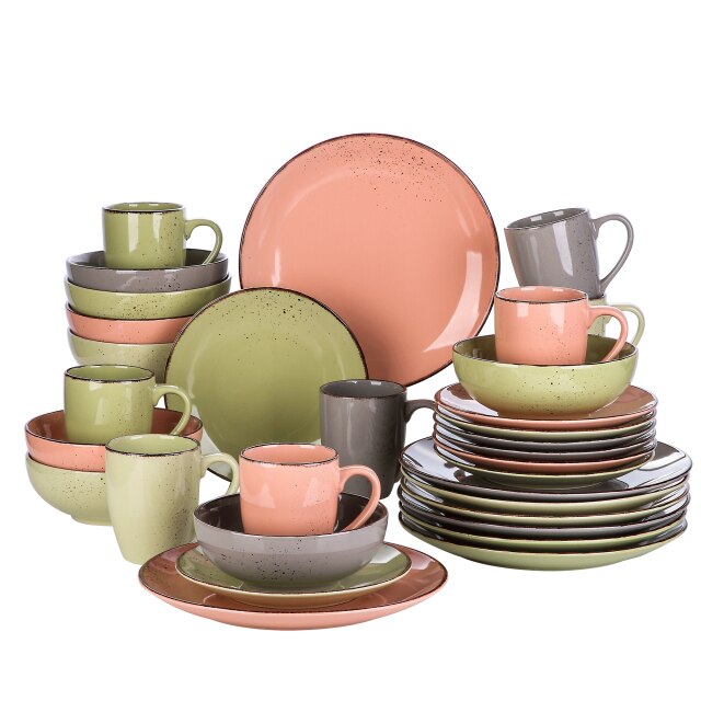 32-Piece Vintage Look Dinner Set Stoneware Ceramic Tableware Set