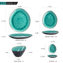 Aqua 11-Piece Pottery Stoneware Vintage Ceramic Dinner Set