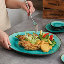 Aqua 11-Piece Pottery Stoneware Vintage Ceramic Dinner Set