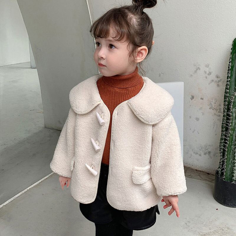 Autumn Warm Children Clothes Cute Casual Soft Girls Velvet Horn Buckle Jacket