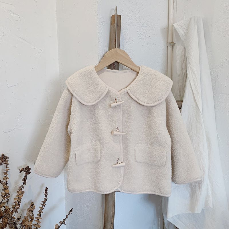 Autumn Warm Children Clothes Cute Casual Soft Girls Velvet Horn Buckle Jacket