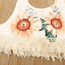Children Girls Sweet Cotton Suit Printing Straps + Horn Pants 140 Yards Summer Clothe