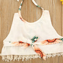 Children Girls Sweet Cotton Suit Printing Straps + Horn Pants 140 Yards Summer Clothe
