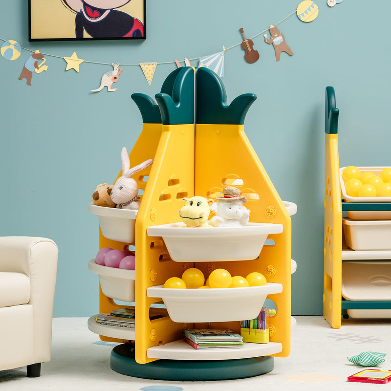 Kids Toy Storage Organizer 360°Revolving Pineapple Shelf w/Plastic Bins TP10003