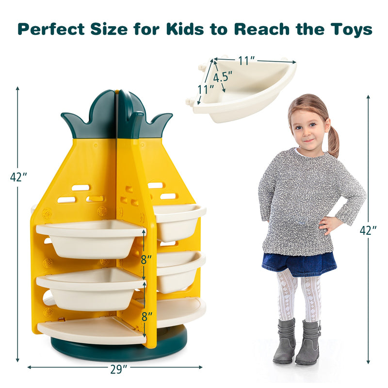 Kids Toy Storage Organizer 360°Revolving Pineapple Shelf w/Plastic Bins TP10003