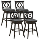 Set of 4 Barstools Swivel Bar Height Chairs with Rubber Wood Legs White/Black